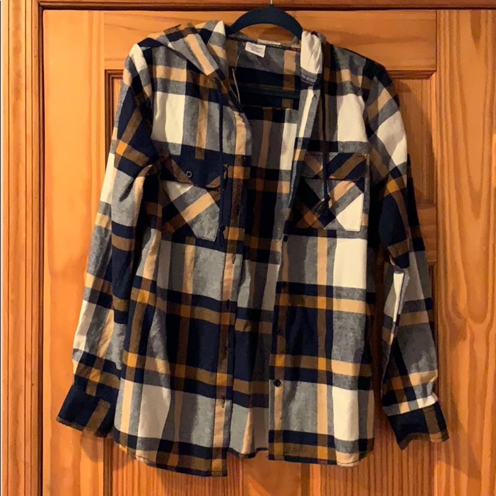 Plaid Button Down Shirt - Navy and Mustard